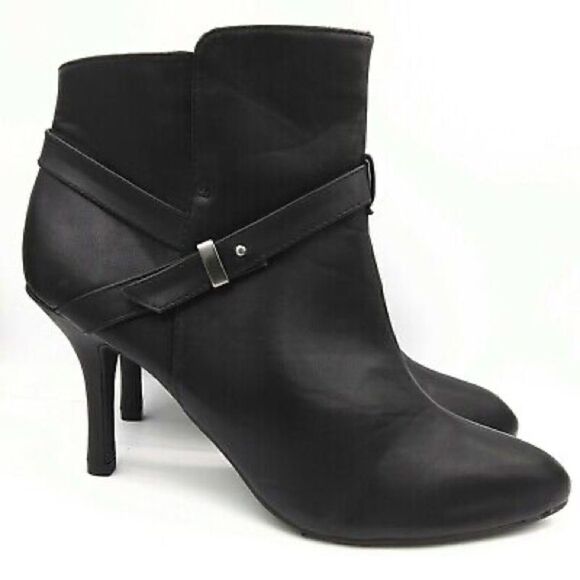 Chinese Laundry Black Faux Leather Heeled Pointed Toe Booties (Size: 7) - Picture 2 of 16